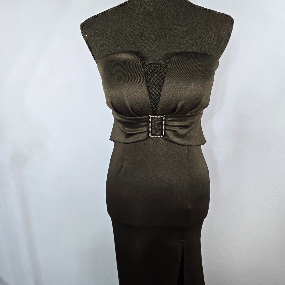 Black Formal Strapless Dress 95% Poly 5% Spandex Size M Full Back Zipper (P-21)